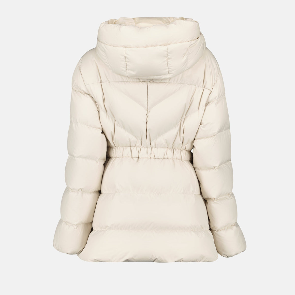 Cream Belted Hooded Puffer Jacket