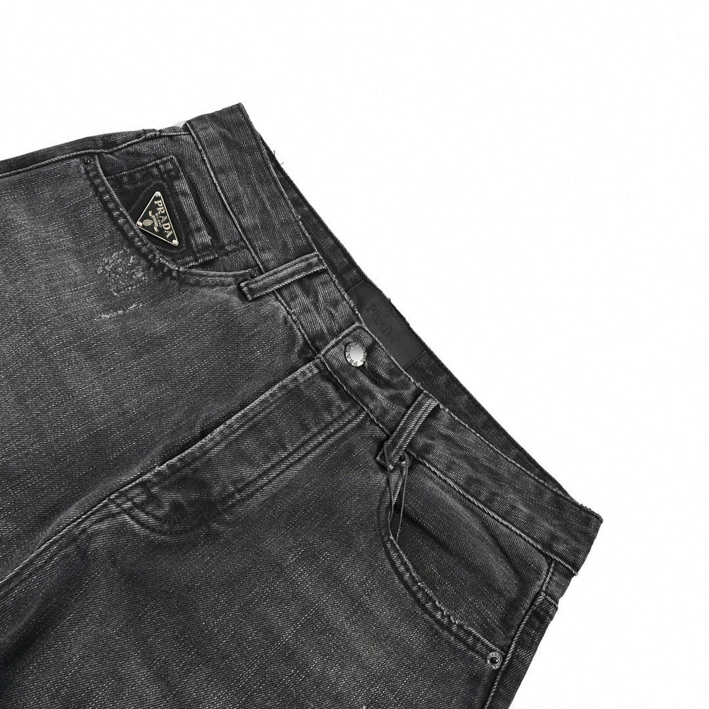 Distressed Black Denim Jeans with Embroidered Back Logo