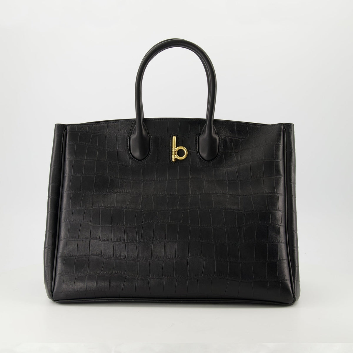 Croc-Embossed Leather Tote Bag