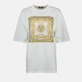 Baroque Print Oversized T-Shirt – White & Gold
