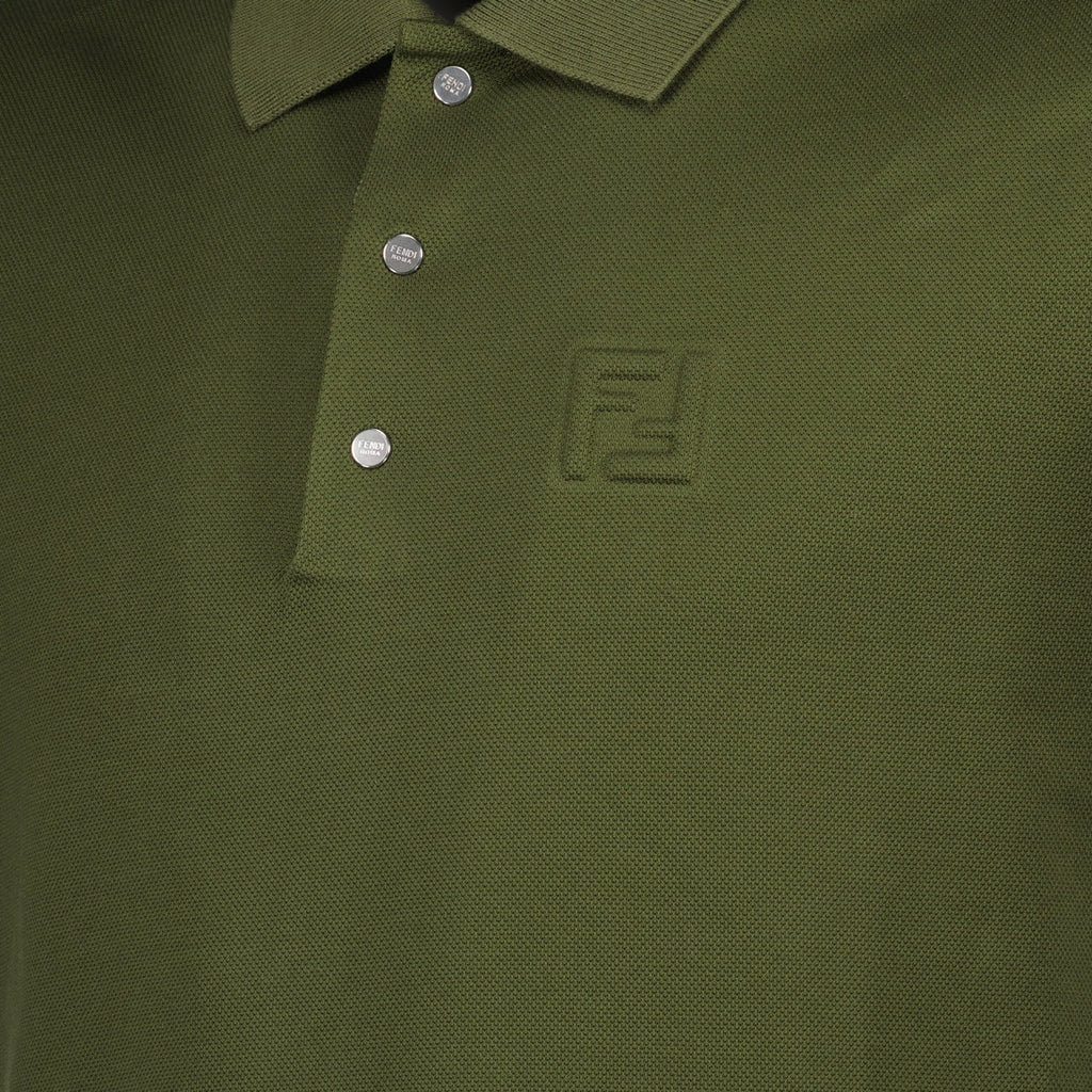 Fendi Olive Green Polo Shirt with Tonal FF Logo
