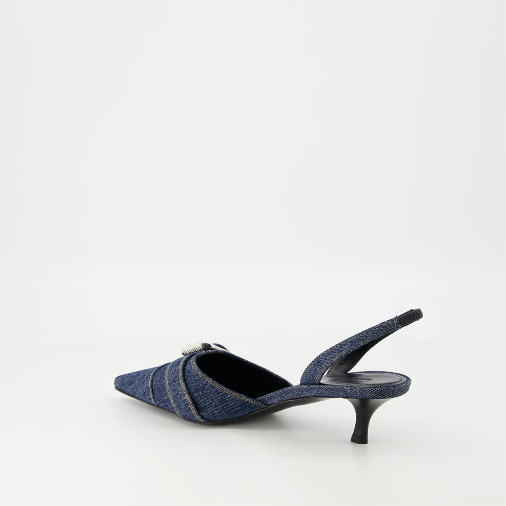 Denim Buckle Slingback Kitten Heels