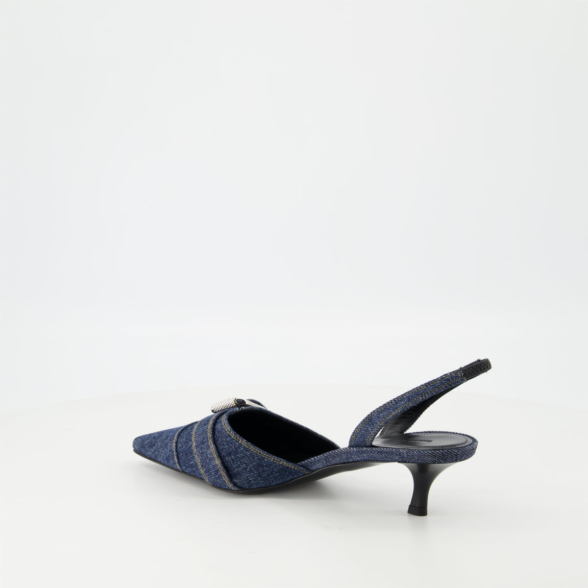 Denim Buckle Slingback Kitten Heels