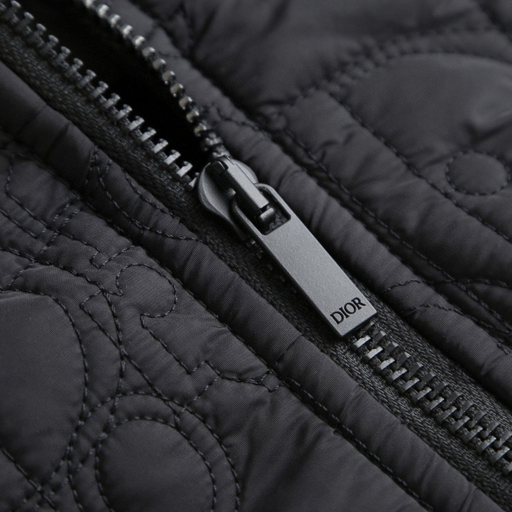 Black Quilted Wool Hooded Zip Jacket