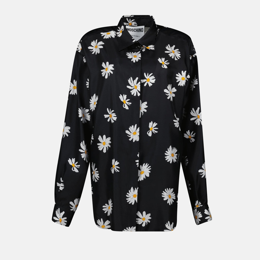Daisy Print Silk Shirt in Black