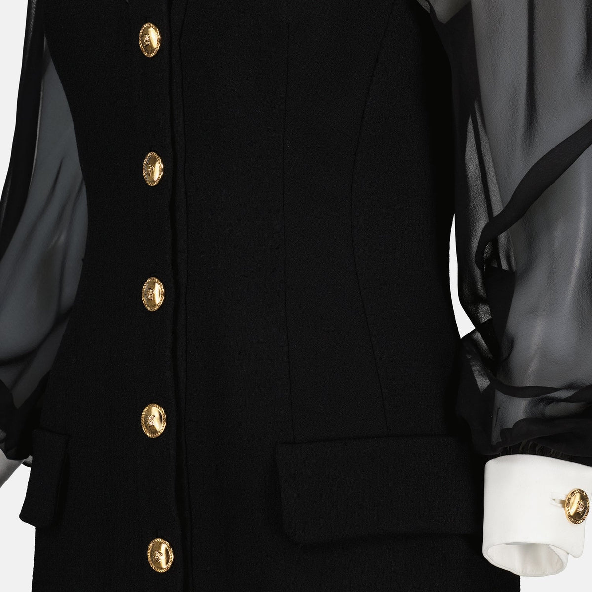 Sheer Sleeve Corset Mini Dress with Contrast Collar
