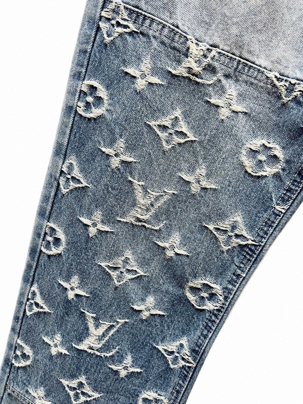 Light Blue Monogram Embroidered Denim Jeans
