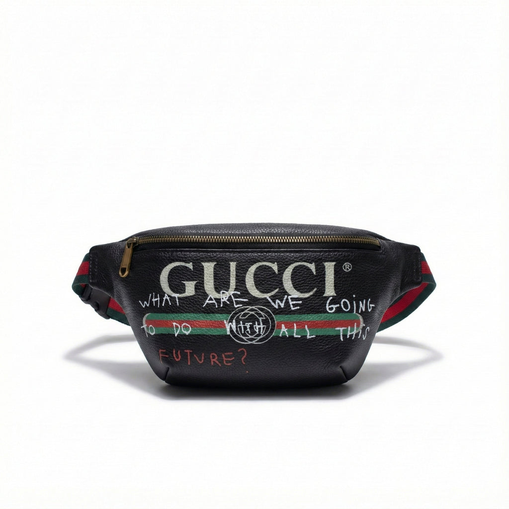 Logo Graffiti Leather Belt Bag