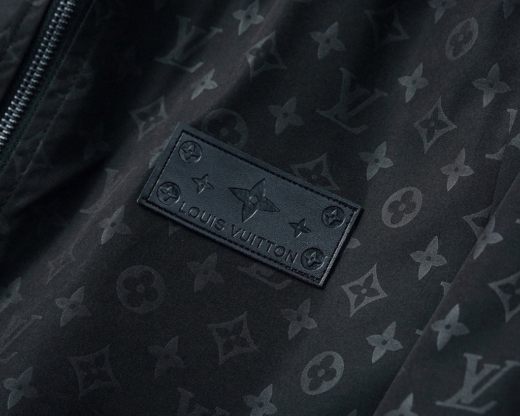 Black Monogram Hooded Windbreaker Jacket