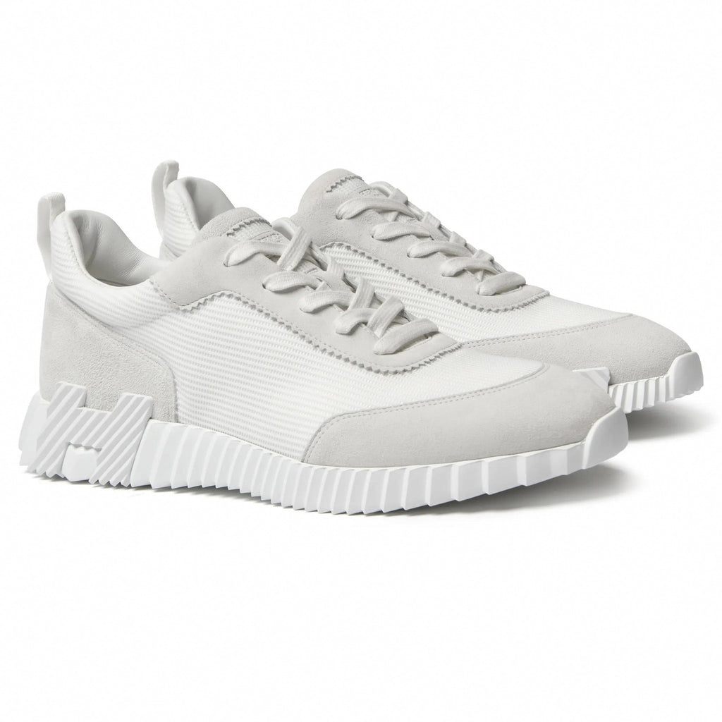 Bouncing Sneaker in White Suede and Technical Knit