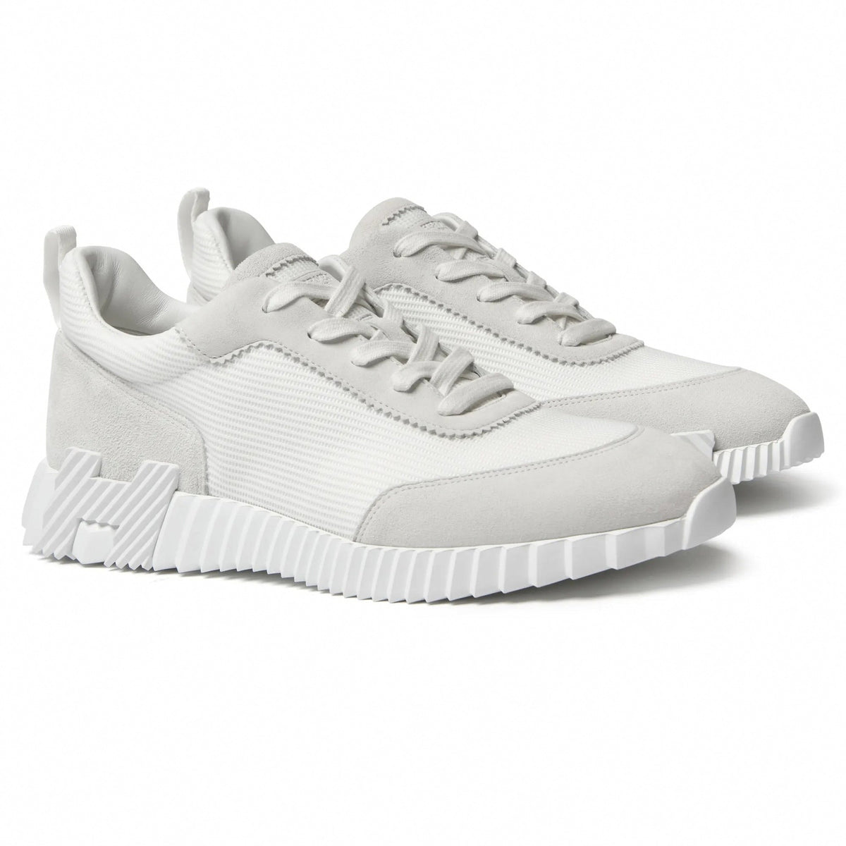 Bouncing Sneaker in White Suede and Technical Knit