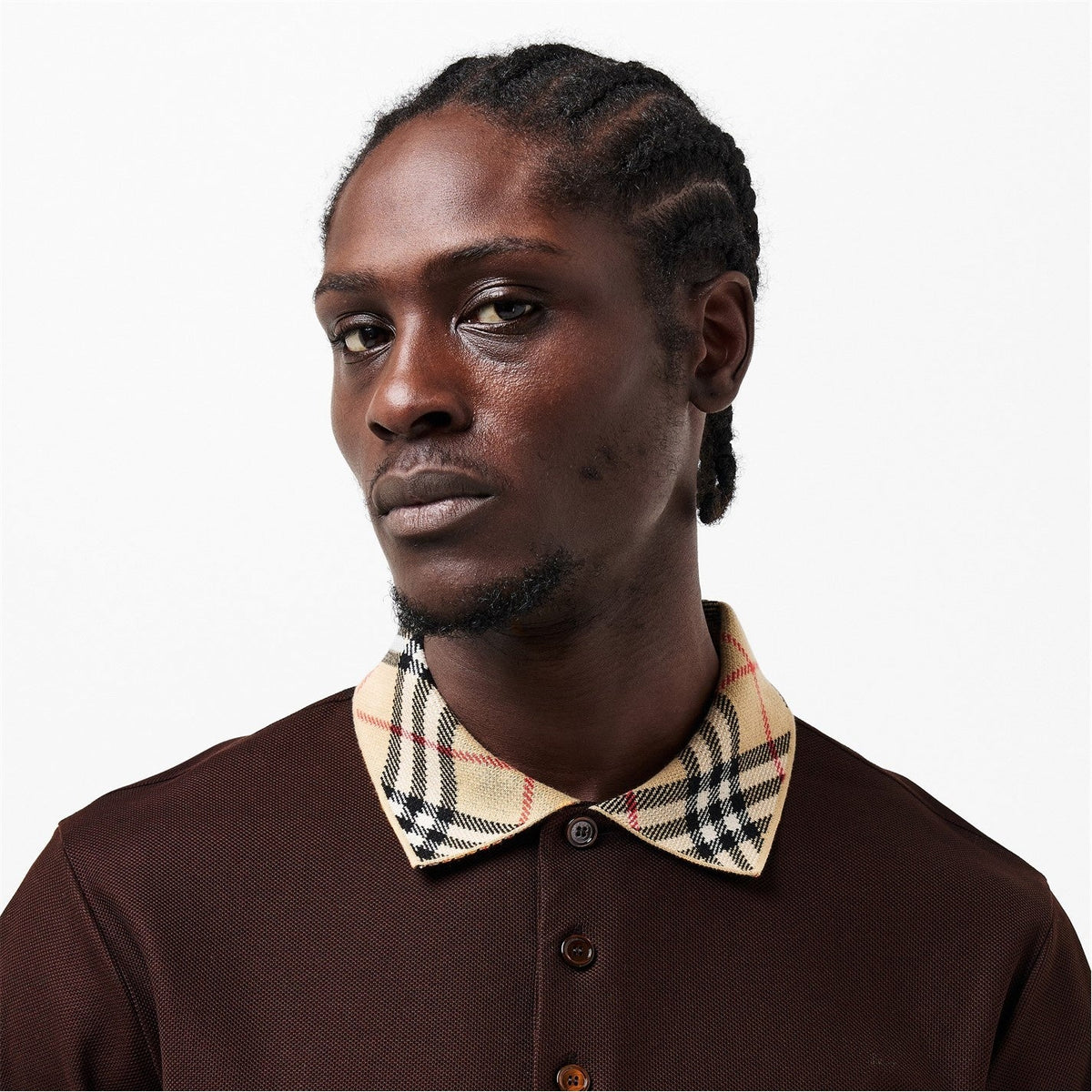 Check Collar Cotton Polo Shirt – Brown