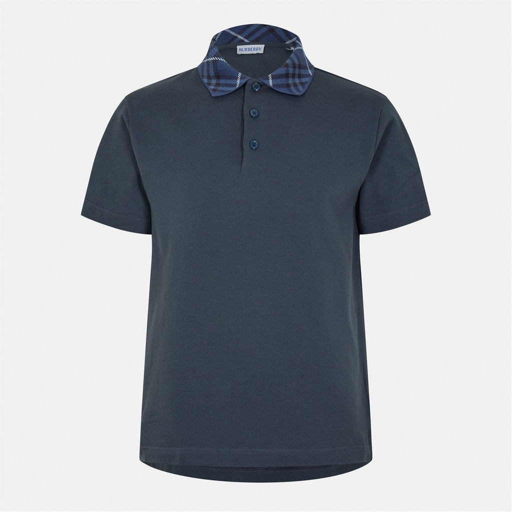 Check Collar Cotton Polo Shirt – Navy