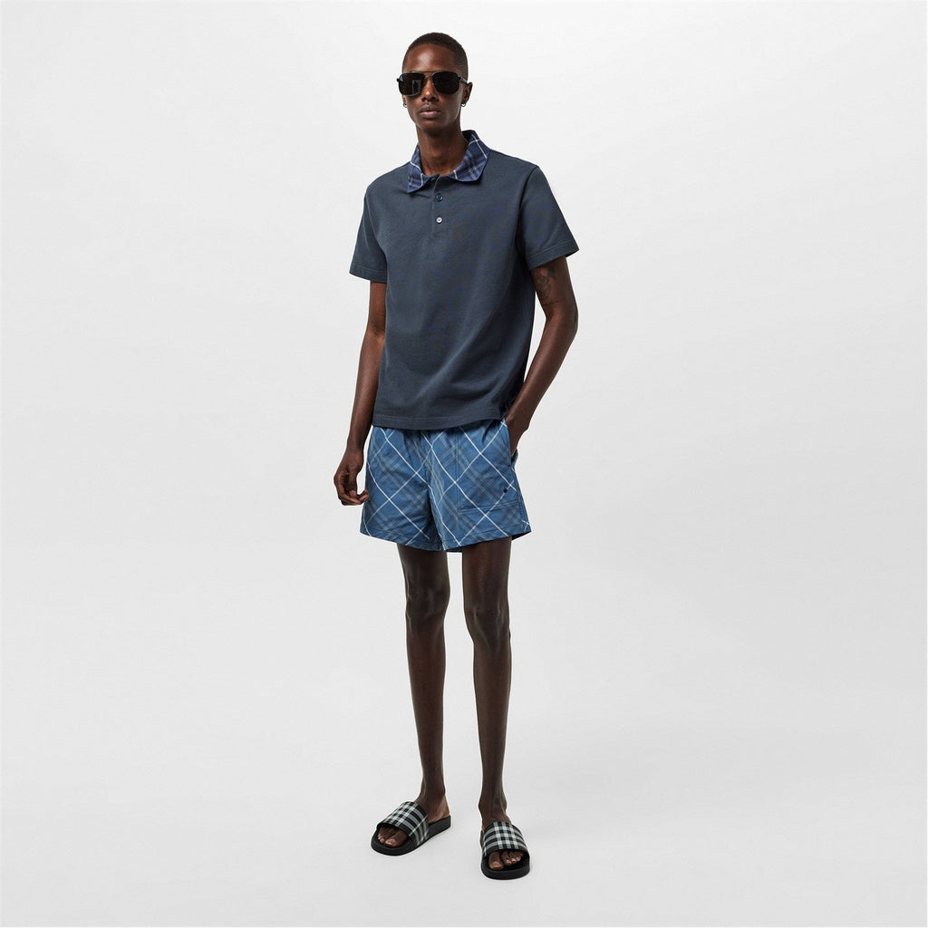 Check Collar Cotton Polo Shirt – Navy