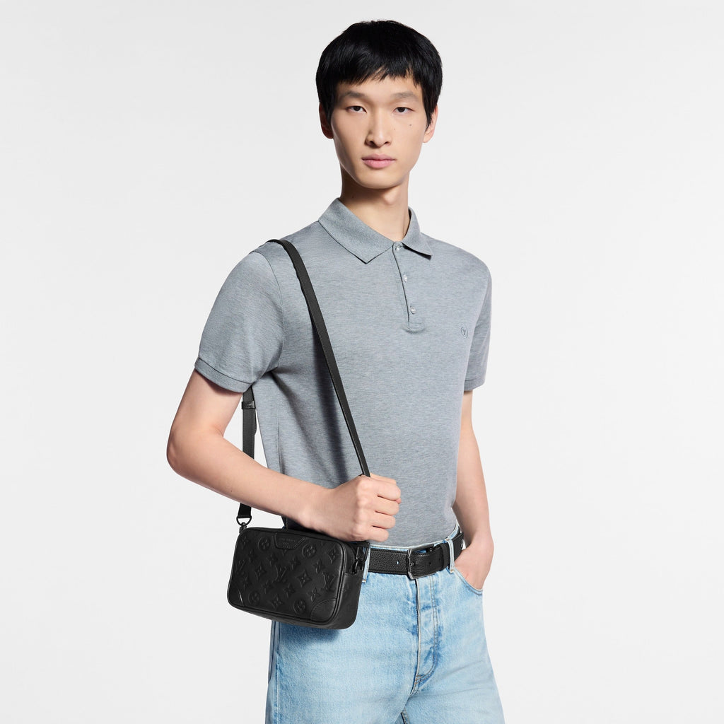 Monogram Embossed Leather Mini Pochette / Crossbody (All Black)