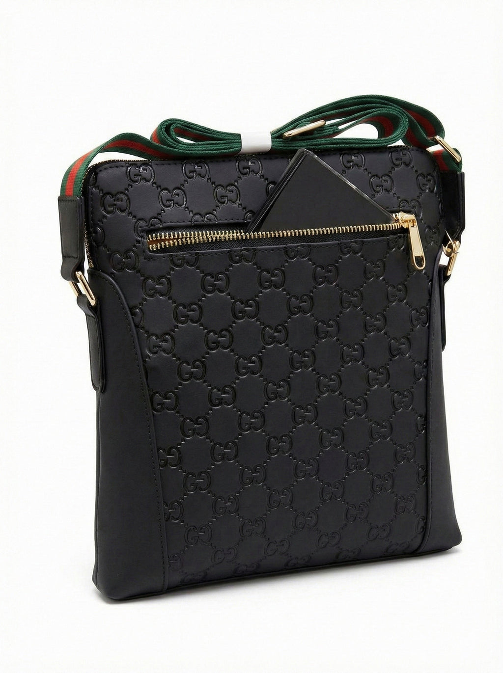 Embossed Leather Crossbody Bag Black
