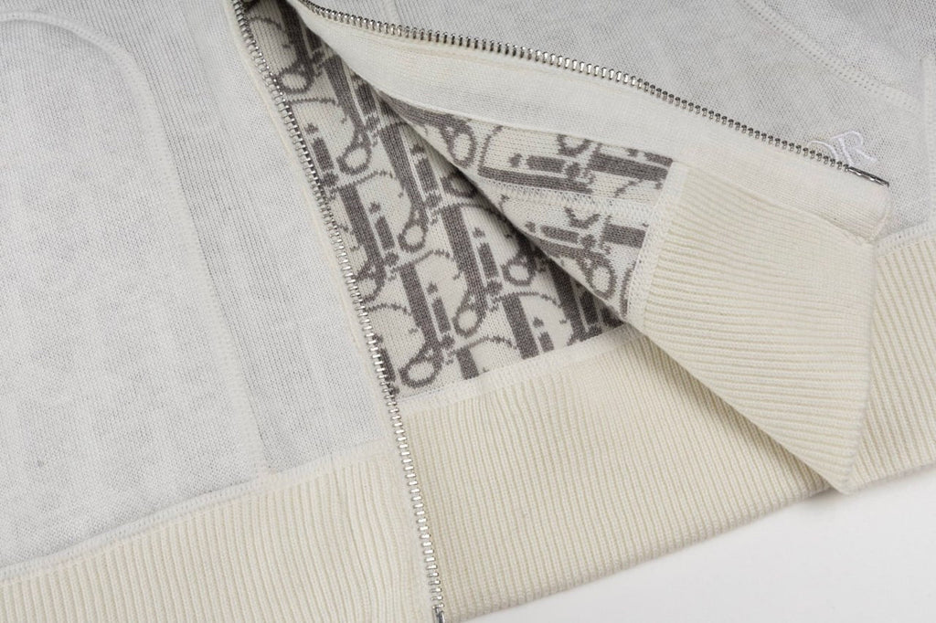 Signature Zip-Up Hoodie in Ivory with Dior Oblique Lining