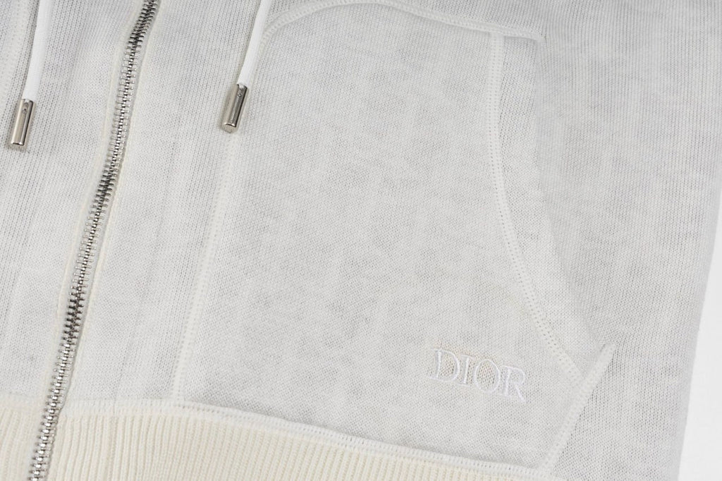 Signature Zip-Up Hoodie in Ivory with Dior Oblique Lining