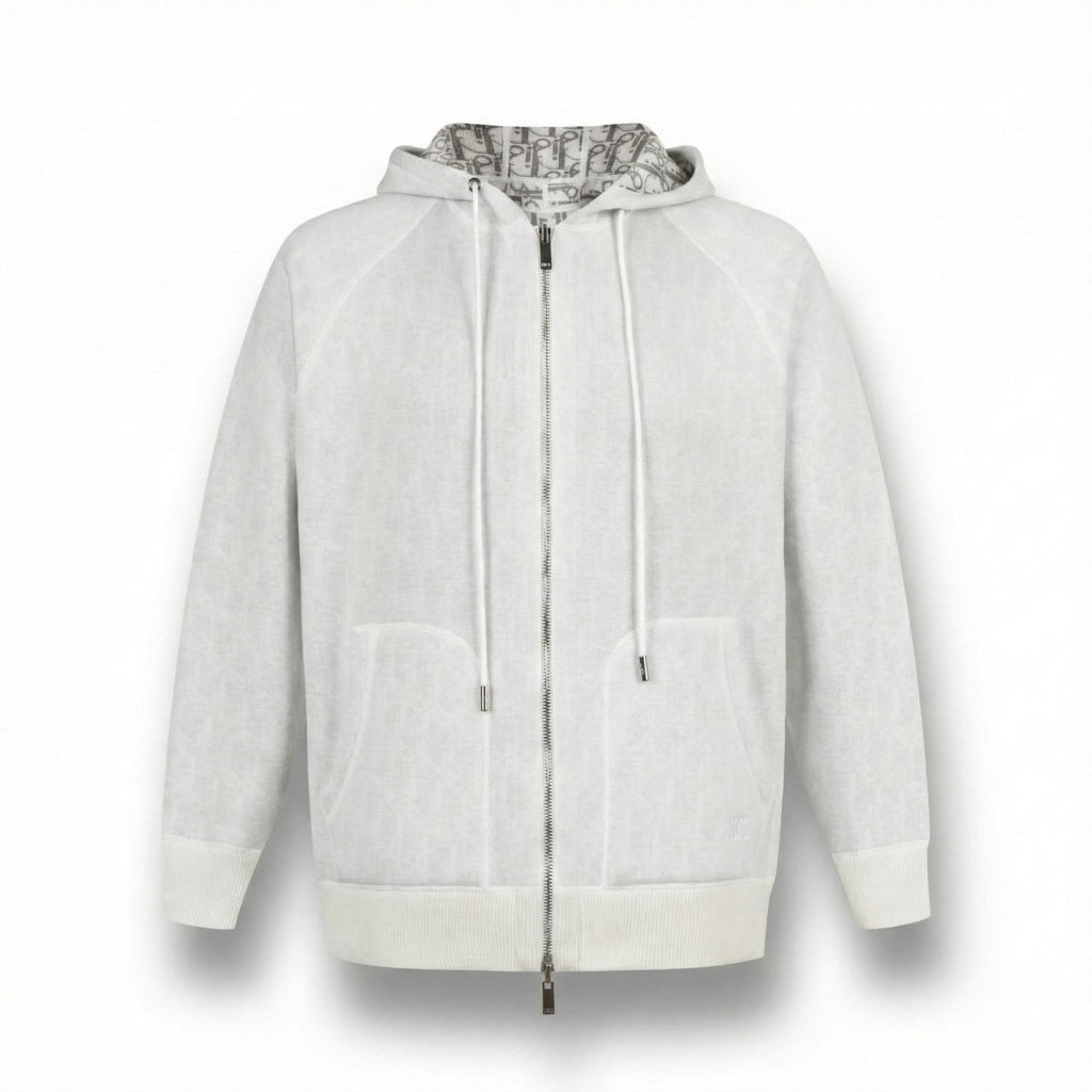 Signature Zip-Up Hoodie in Ivory with Dior Oblique Lining