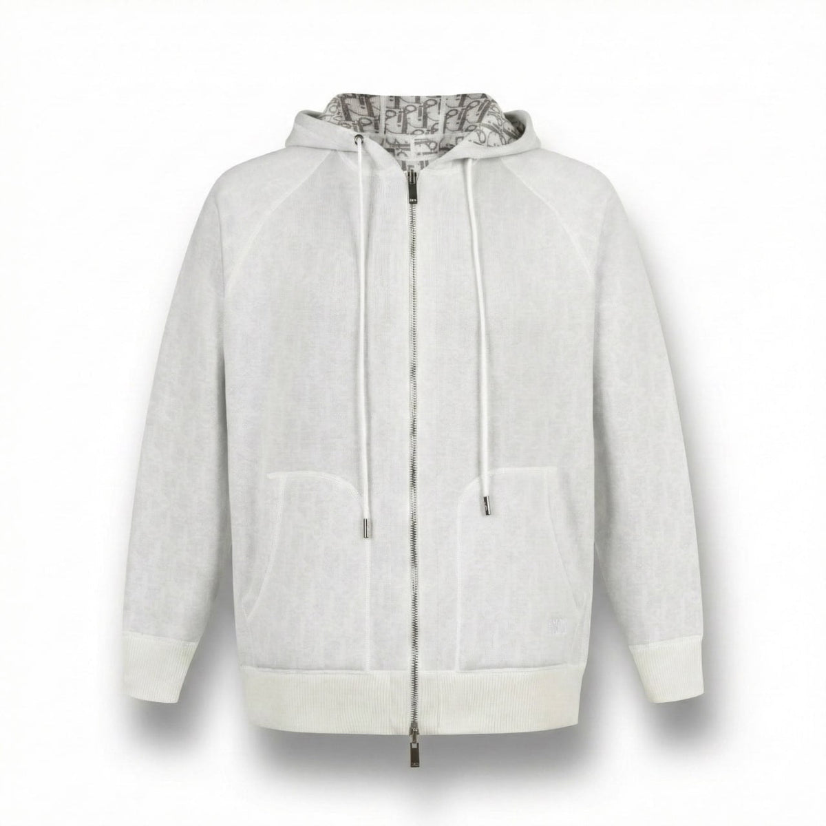 Signature Zip-Up Hoodie in Ivory with Dior Oblique Lining