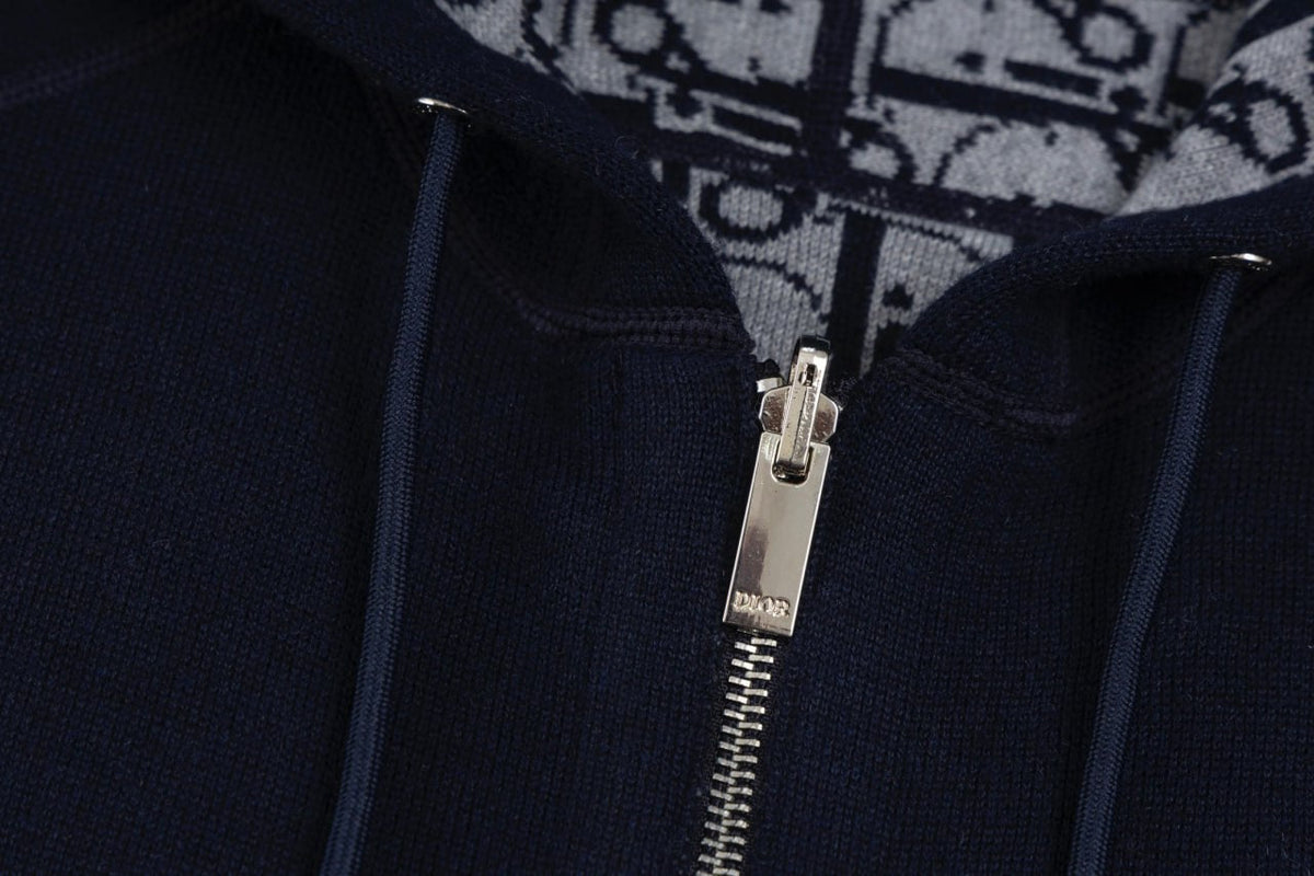 Signature Navy Zip-Up Hoodie with Monogram Lining