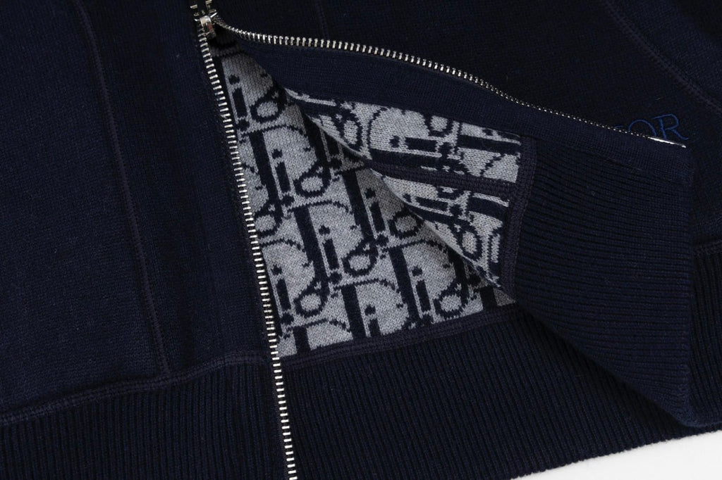 Signature Navy Zip-Up Hoodie with Monogram Lining
