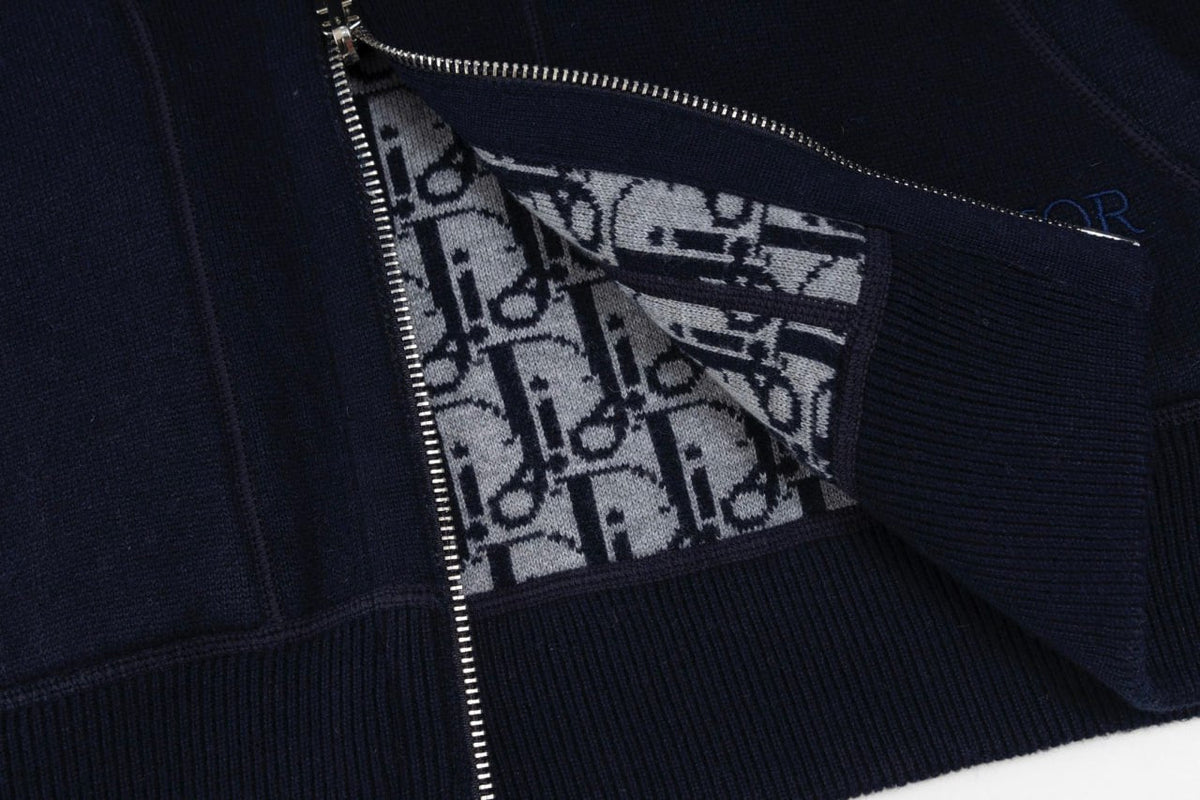 Signature Navy Zip-Up Hoodie with Monogram Lining