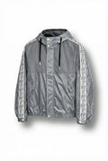 Oblique Grey Hooded Windbreaker with Signature Tape