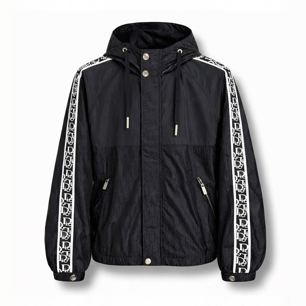 Oblique Hooded Windbreaker Jacket with Signature Sleeve Bands