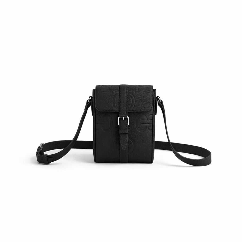Embossed Leather Mini Crossbody Bag (Black)