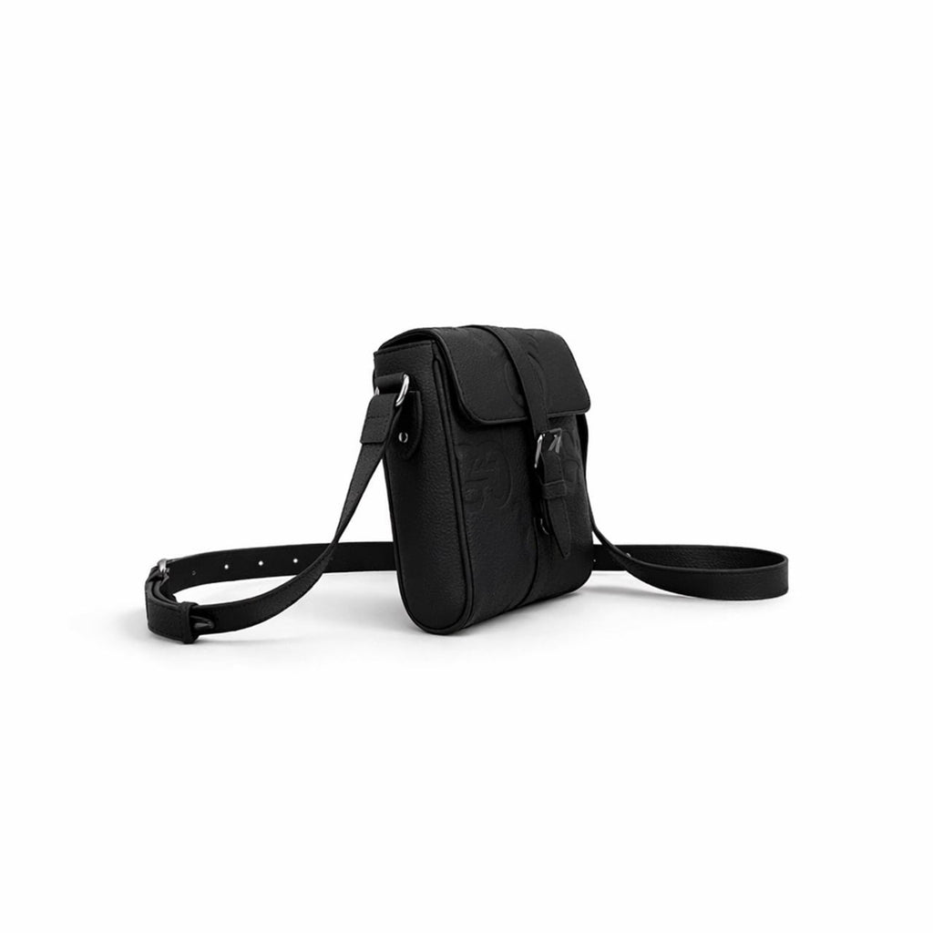 Embossed Leather Mini Crossbody Bag (Black)
