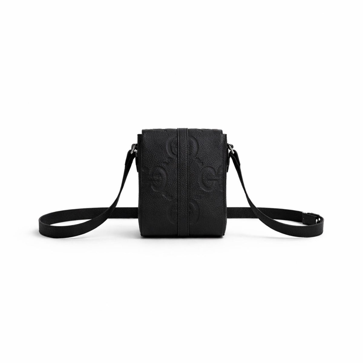 Embossed Leather Mini Crossbody Bag (Black)
