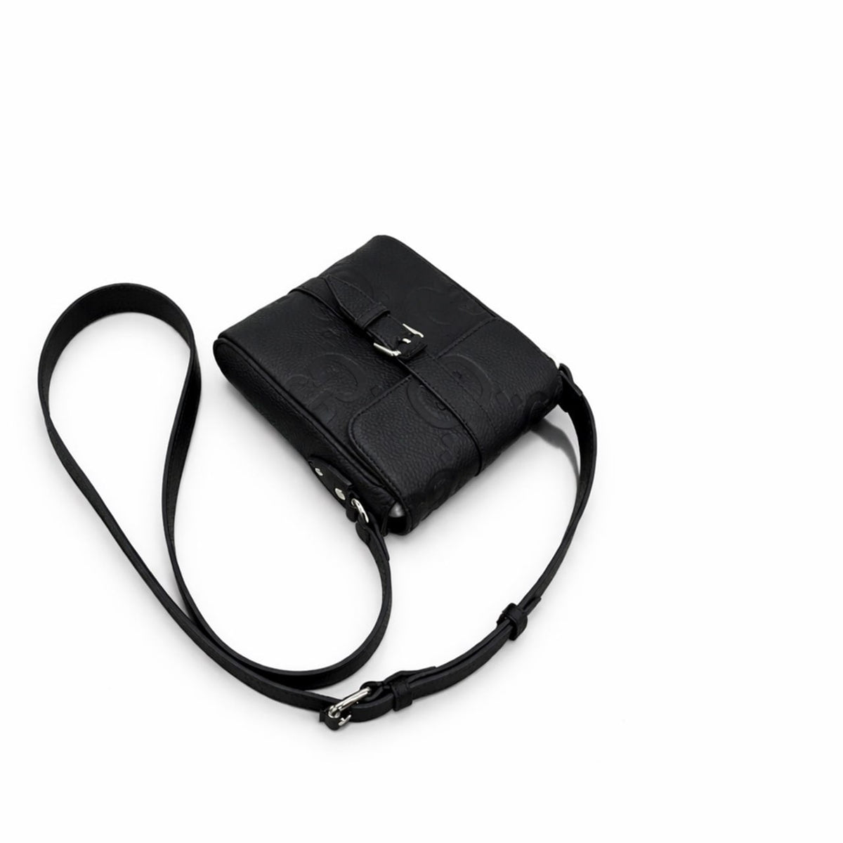 Embossed Leather Mini Crossbody Bag (Black)