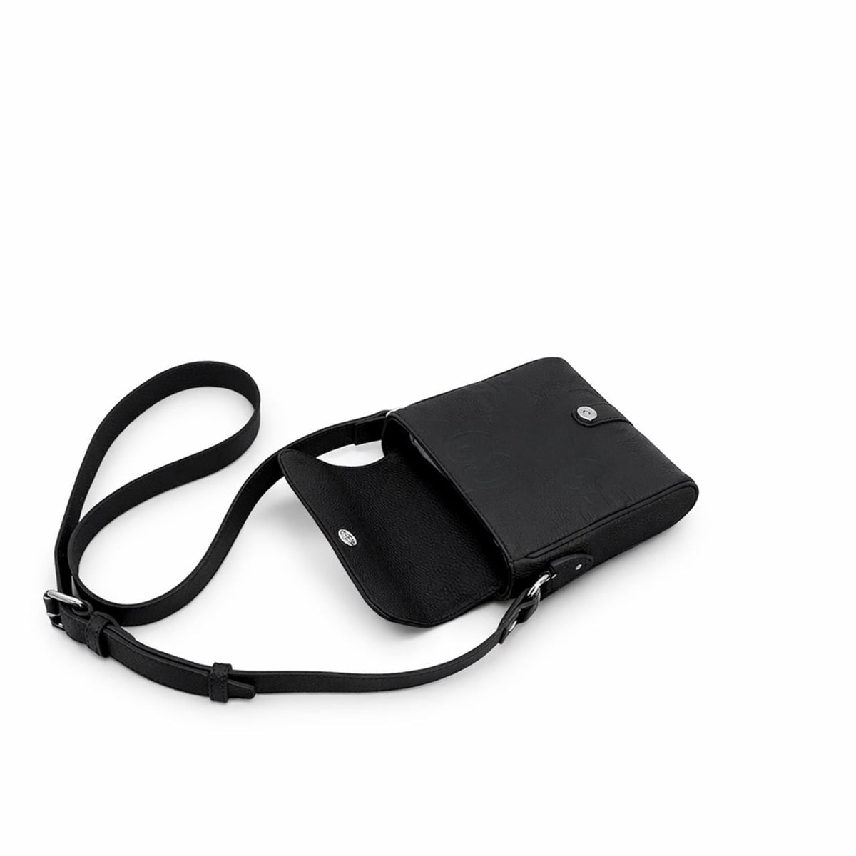 Embossed Leather Mini Crossbody Bag (Black)