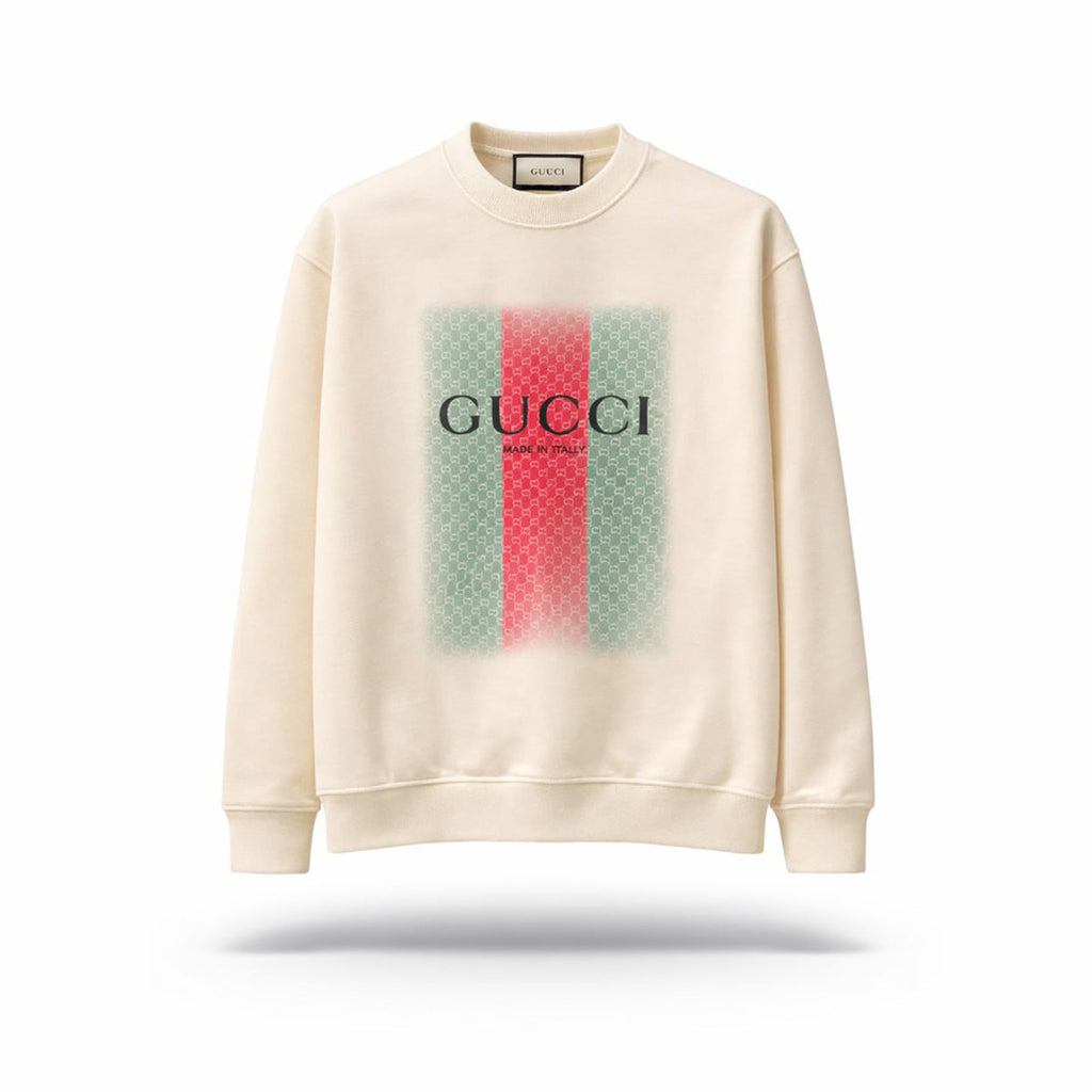 GG Web Stripe Logo Crewneck Sweatshirt – Cream