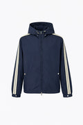 Hooded Nylon Jacket with Signature Stripe – Navy