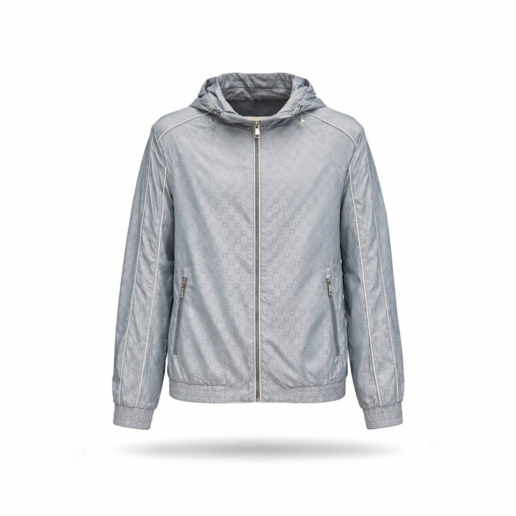 GG Jacquard Hooded Nylon Jacket – Light Grey