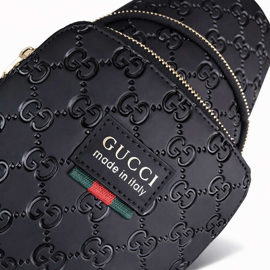 Embossed Leather Sling Bag (Black)