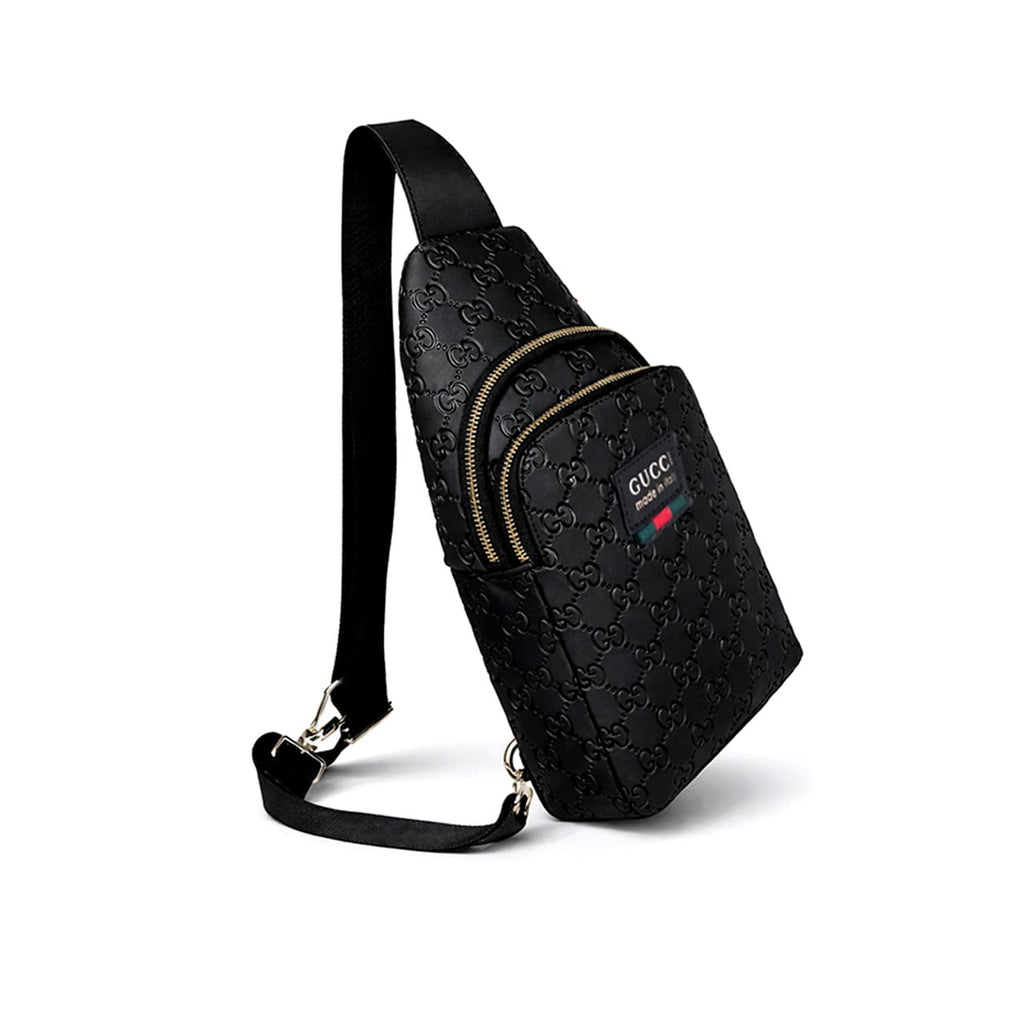 Embossed Leather Sling Bag (Black)