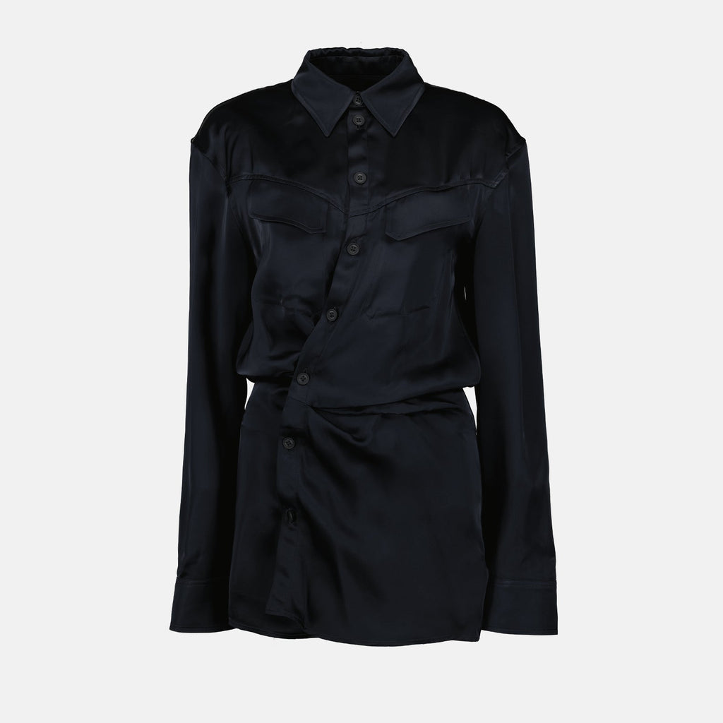 Draped Satin Shirt Dress