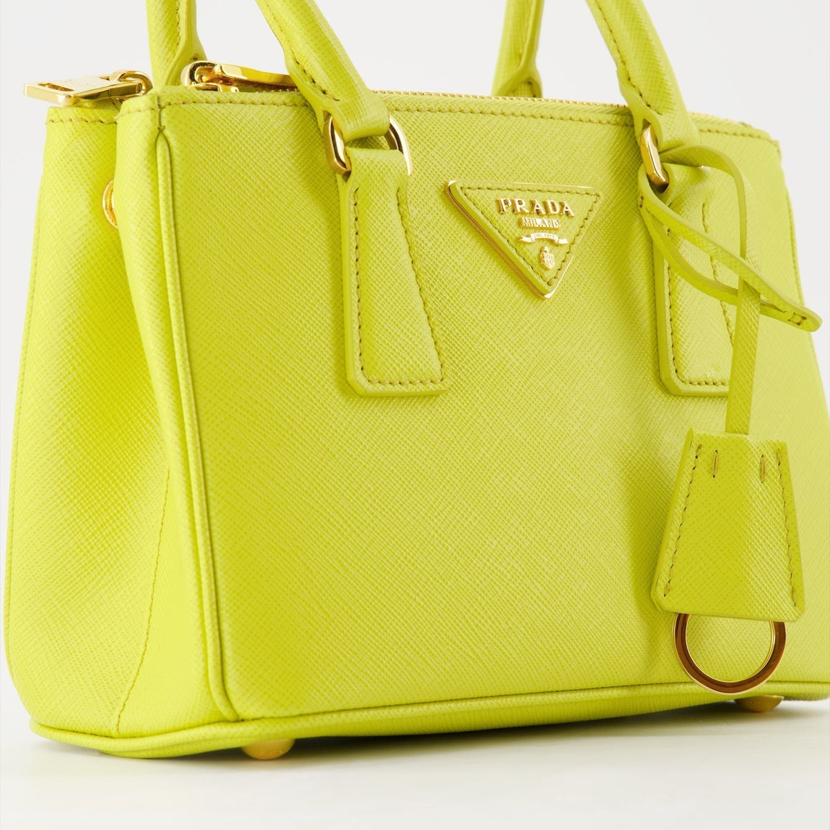 Galleria Mini Saffiano Leather Handbag (Lime Yellow)