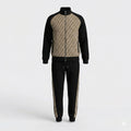 Oblique Zip-Up Tracksuit Set in Black & Beige
