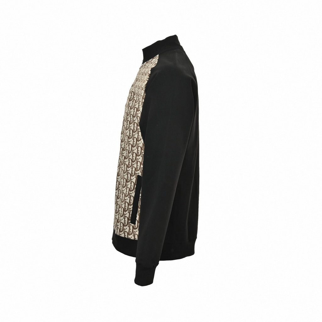 Oblique Zip-Up Tracksuit Set in Black & Beige