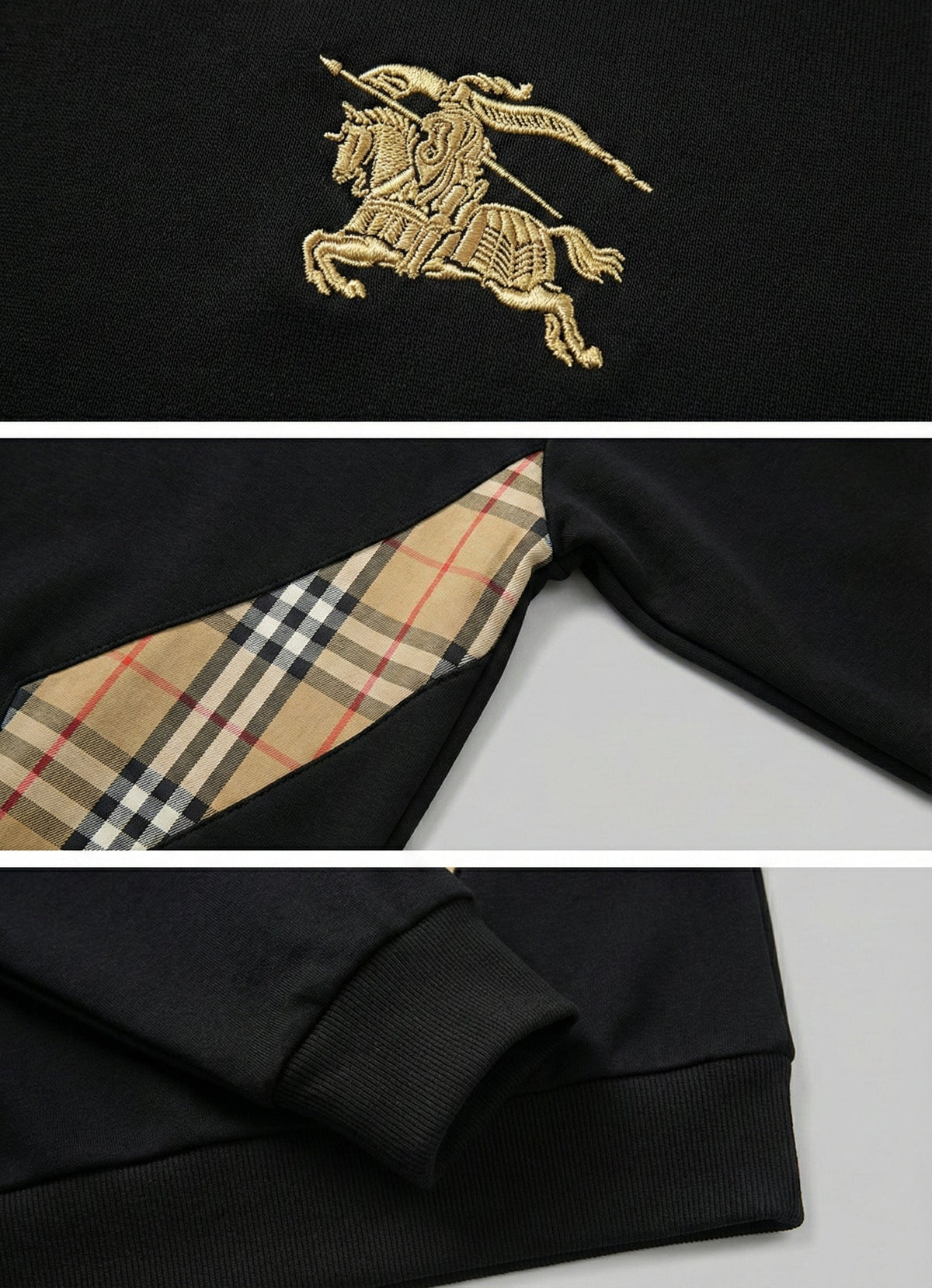 KD Embroidery Checked Panel Sweatshirt | Black and White